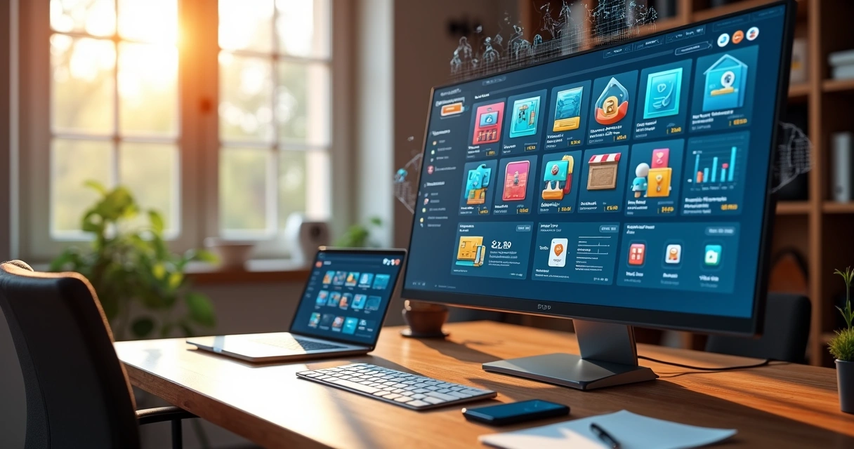 Painel de marketplace digital com múltiplos vendedores e clientes conectados 