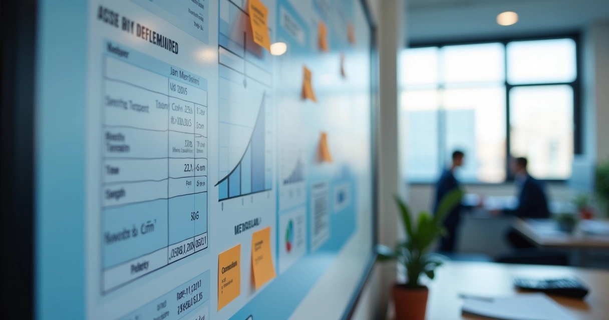 Painel de metas de vendas com gráficos e anotações