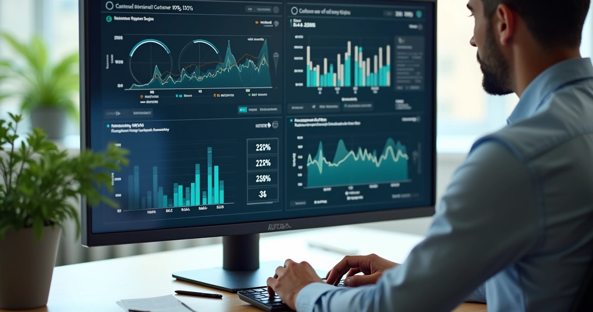 Dashboard with support metrics and ROI graphs on screen