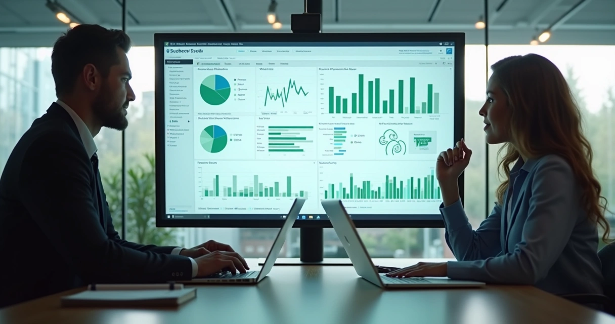 Painel com métricas de atendimento e equipe analisando dados 