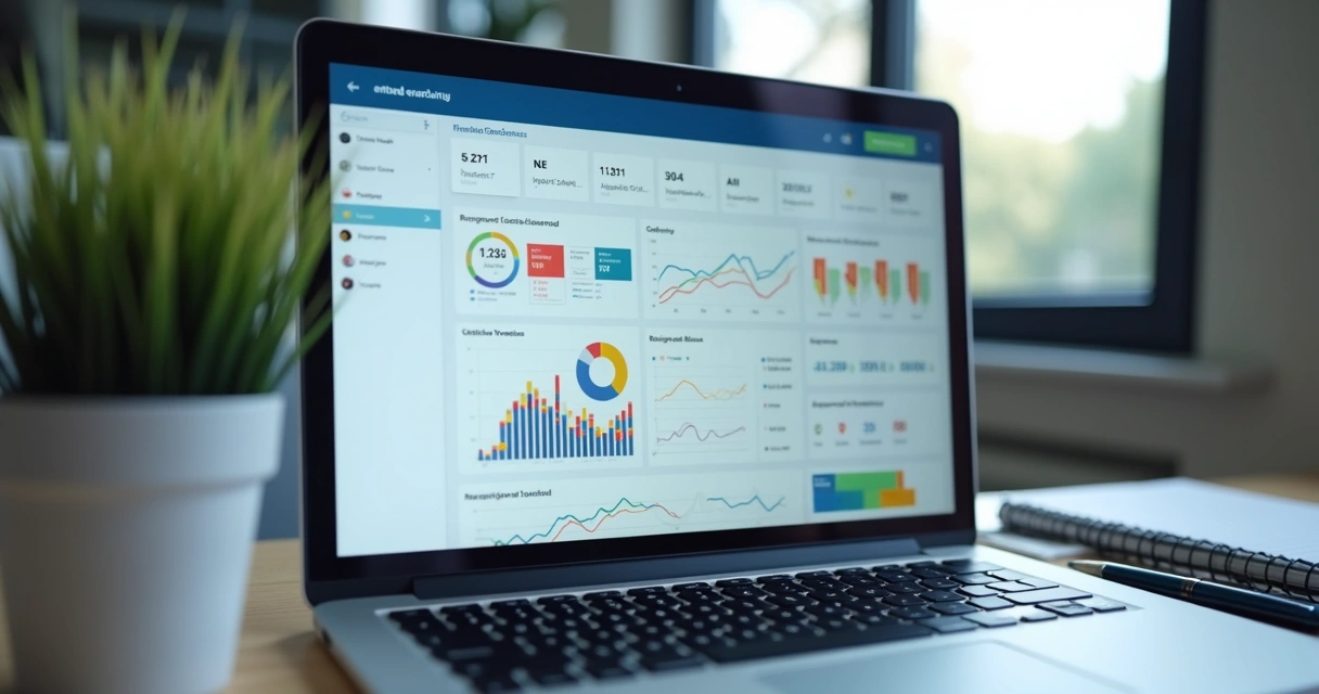 Painel digital mostrando gráficos e métricas de atendimento de chatbot em tela computadorizada 