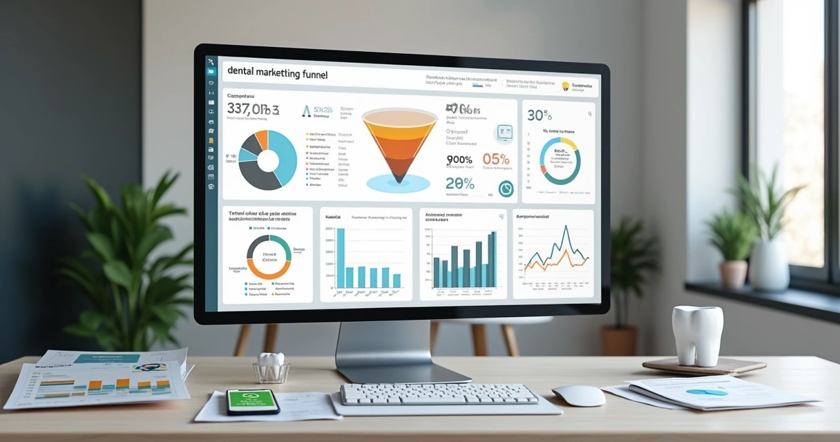 Painel com métricas de marketing odontológico 
