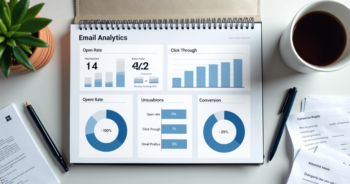 Painel com métricas de email abertas num notebook