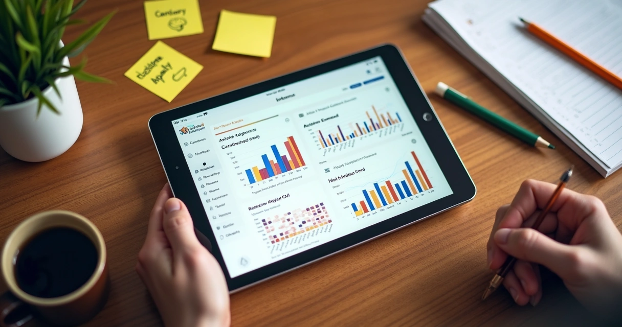 Painel digital com métricas de fidelização em tablet 