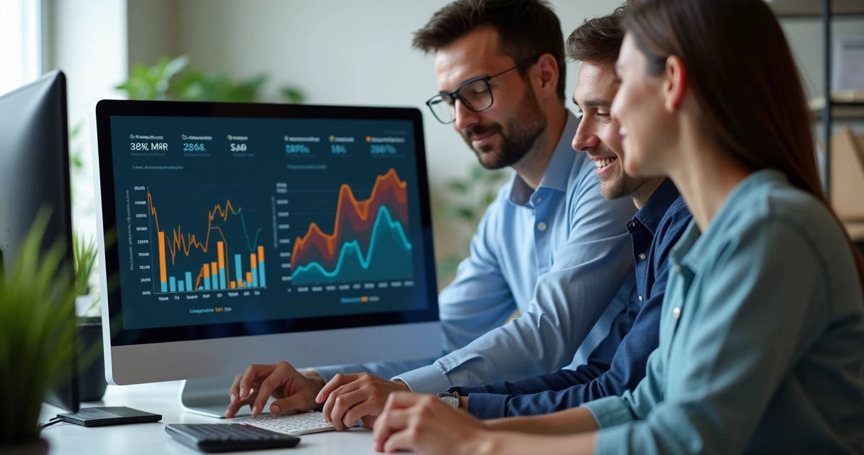 Painel financeiro com métricas de startup tech 