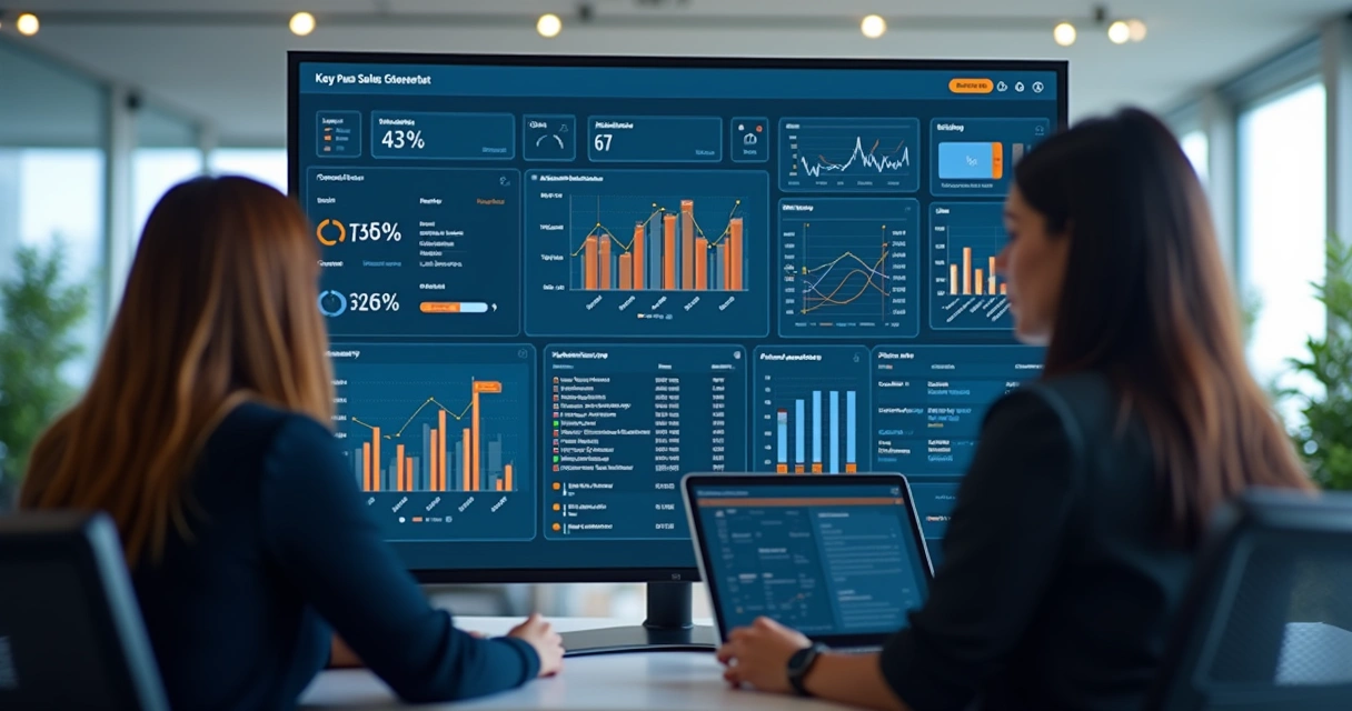 Painel digital com métricas de vendas geradas por IA 