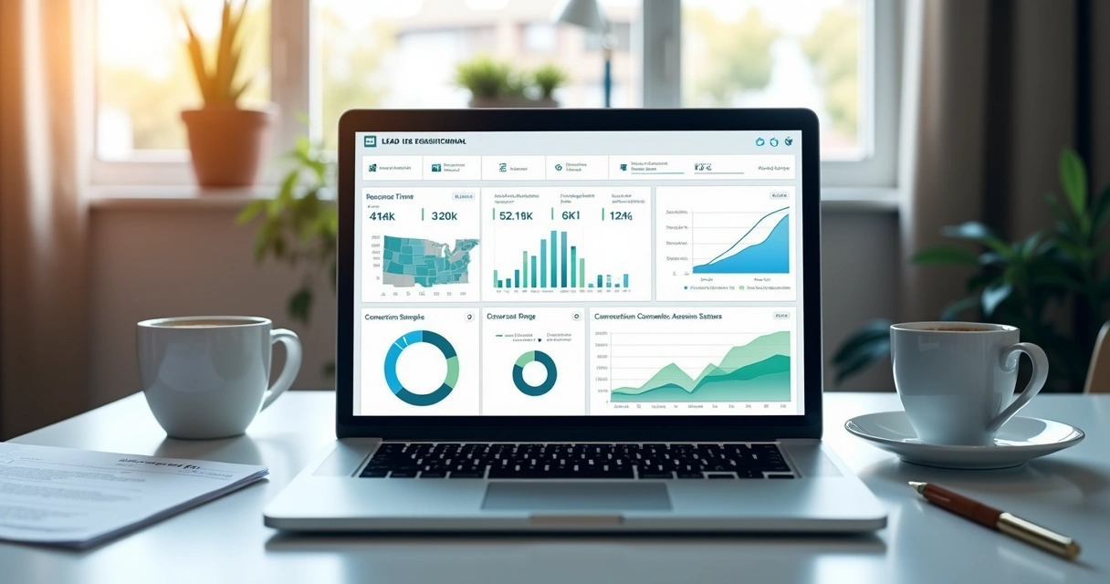 Painel com métricas de qualificação de leads em laptop