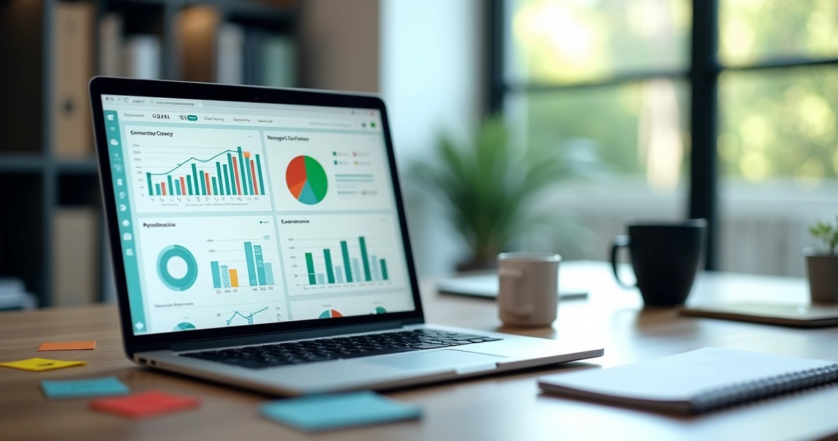 Painel com métricas de marketing e gráficos de conversão