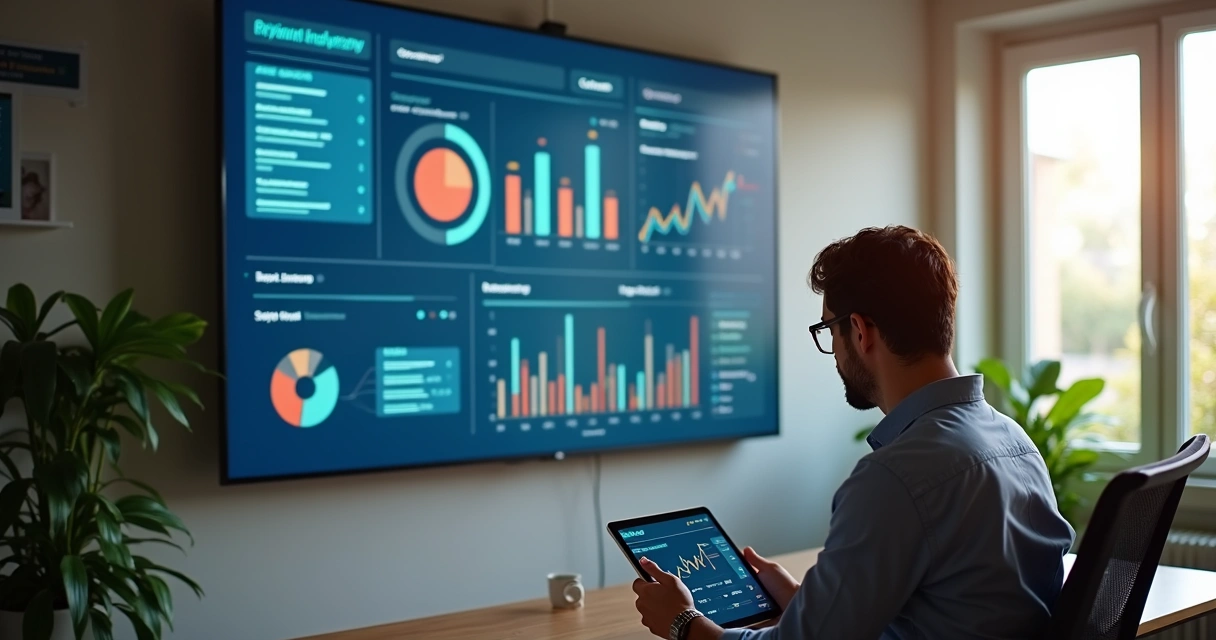 Painel digital com métricas principais de marketing digital. 