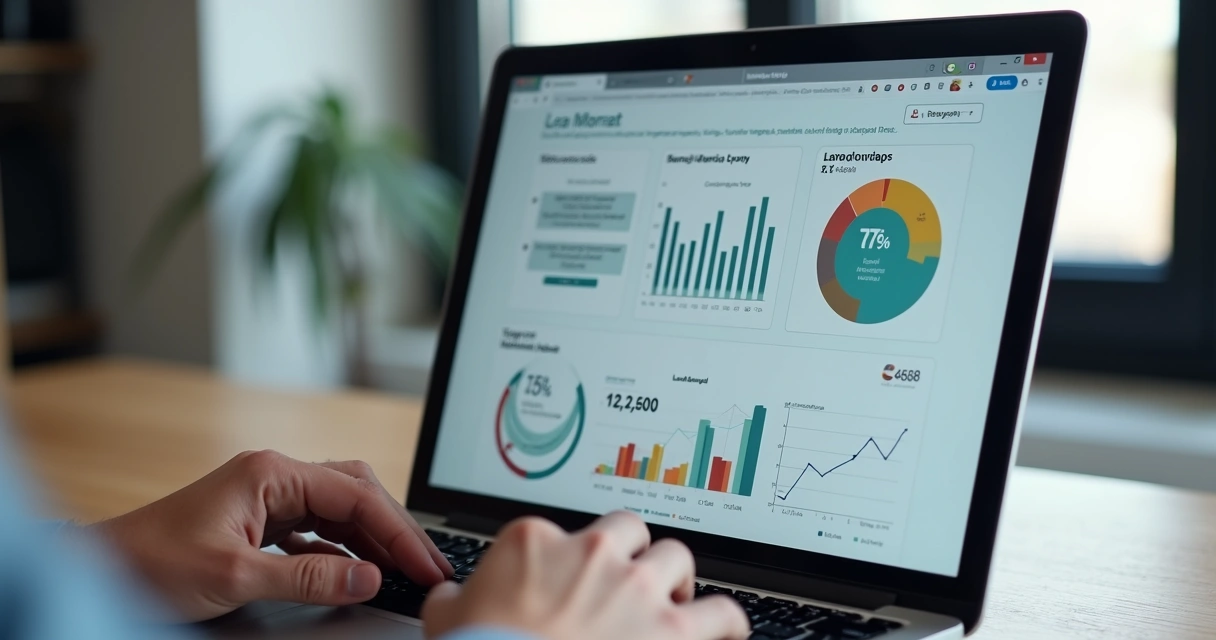 Dashboard de métricas de marketing jurídico no notebook