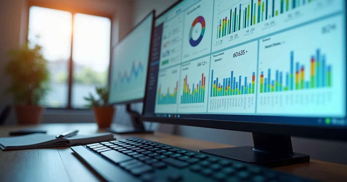 Painel digital com métricas de OKR e gráficos de progresso 