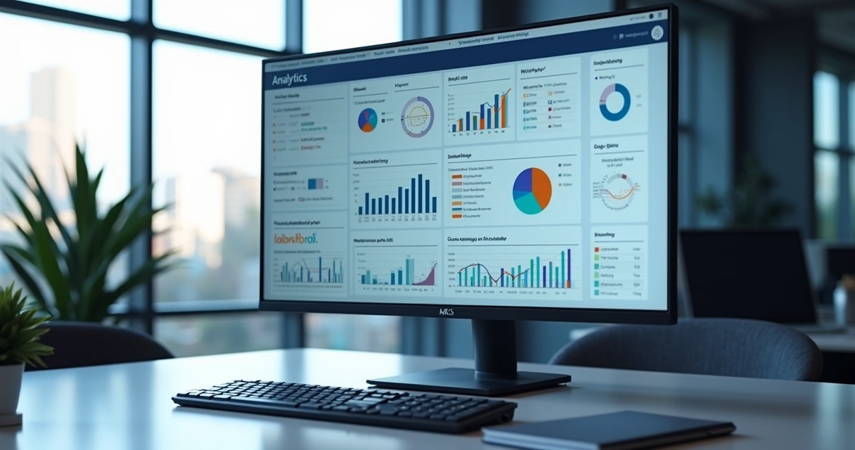 Painel com métricas de processos e gráficos de ROI 
