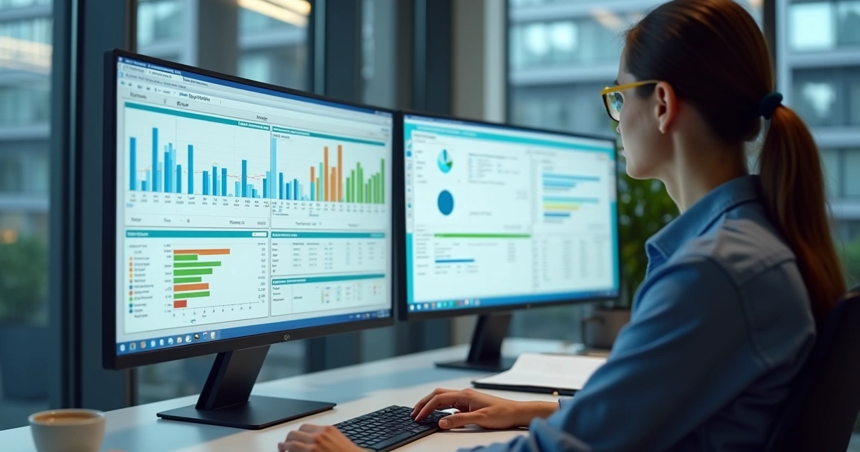 Painel com métricas de projeto em monitores 
