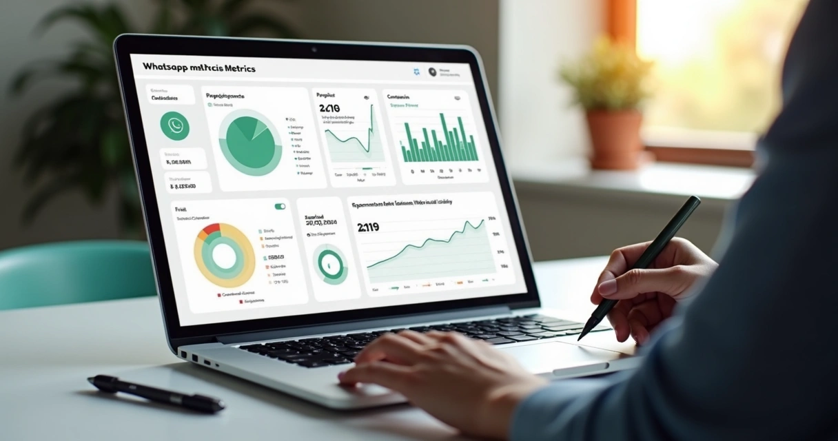 Painel de métricas do WhatsApp exibindo gráficos de desempenho 