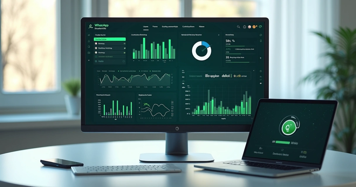 Painel digital com métricas de atendimento e vendas pelo WhatsApp exibido em tela ultradefinida 