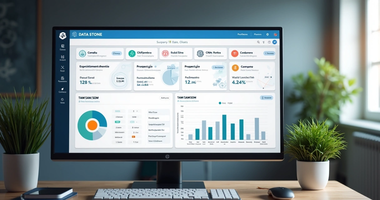 Painel mostrando módulos da Data Stone para gestão de leads B2B 