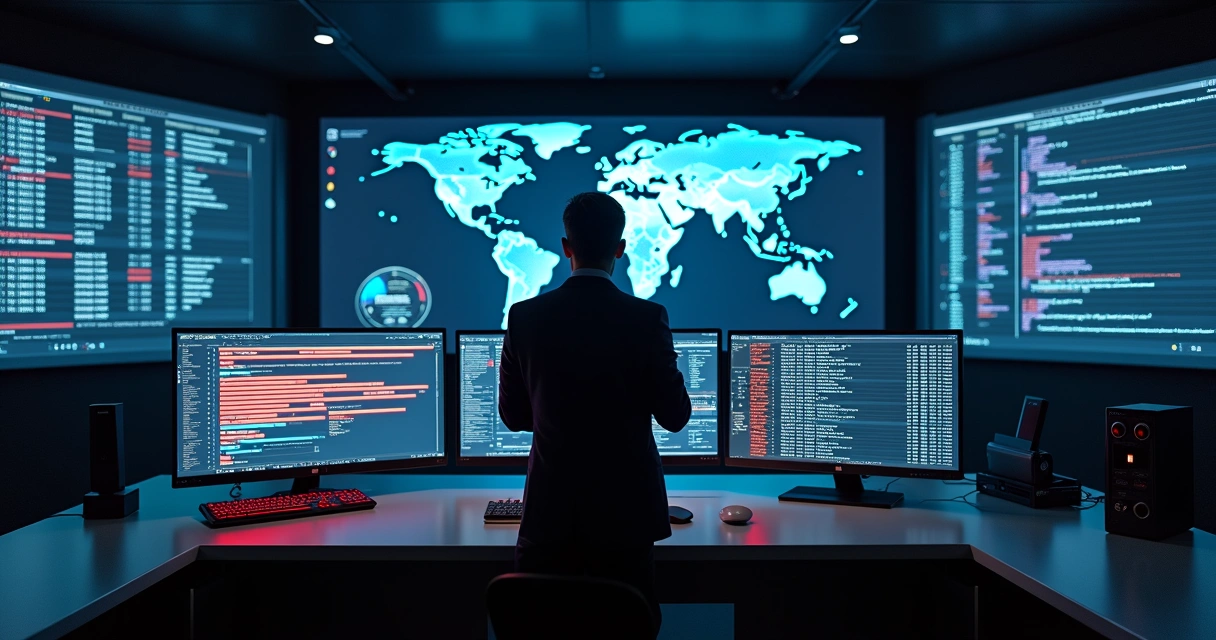 Tela com painel de segurança e alertas em vermelho 