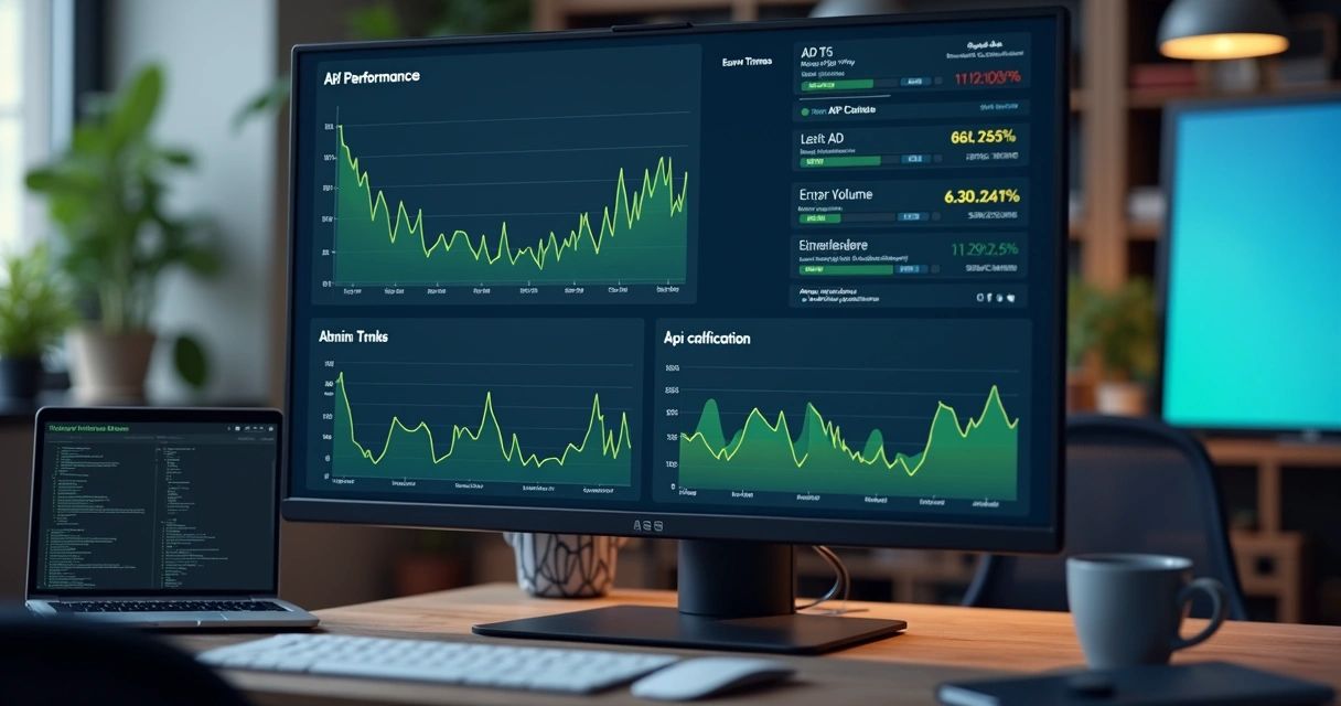 Painel com gráficos de API e alertas em tela 