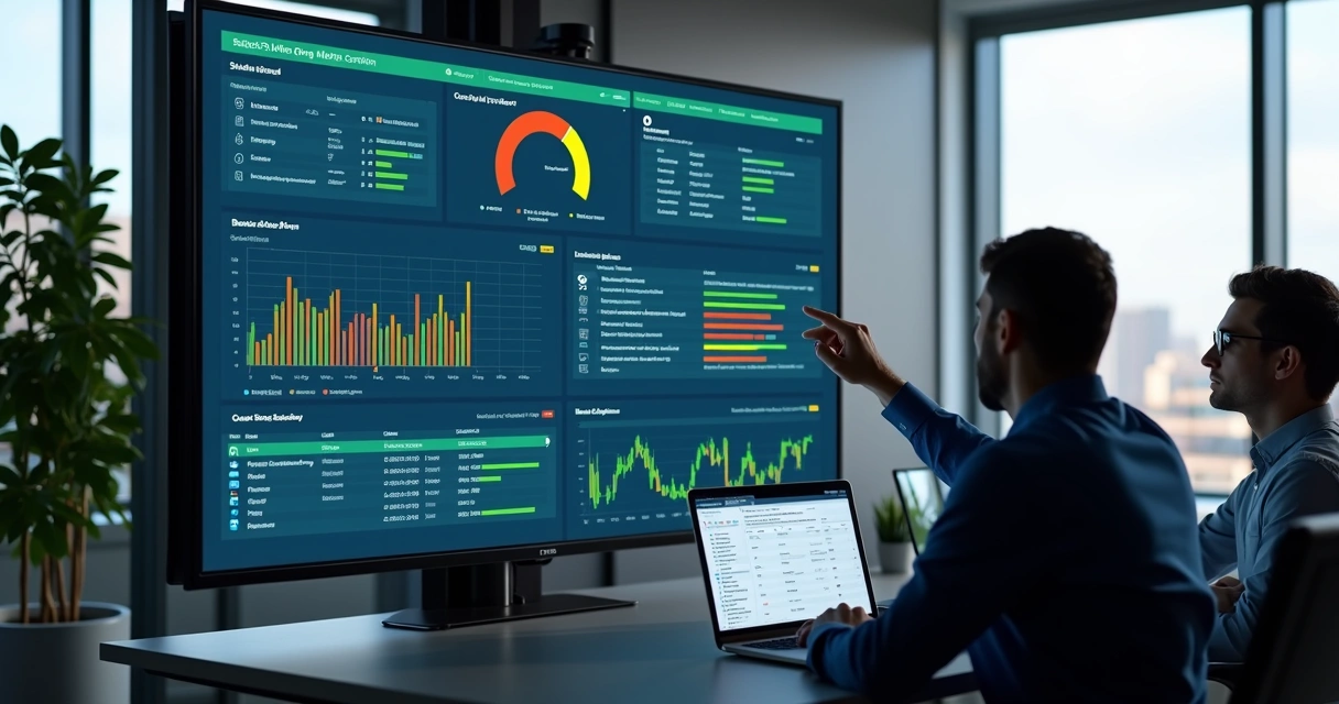 Painel colorido mostrando monitoramento de backup em tela grande 