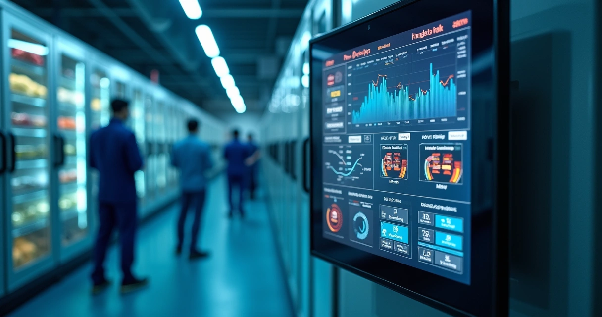 Digital monitoring panel in cold storage chamber with multiple active alarms