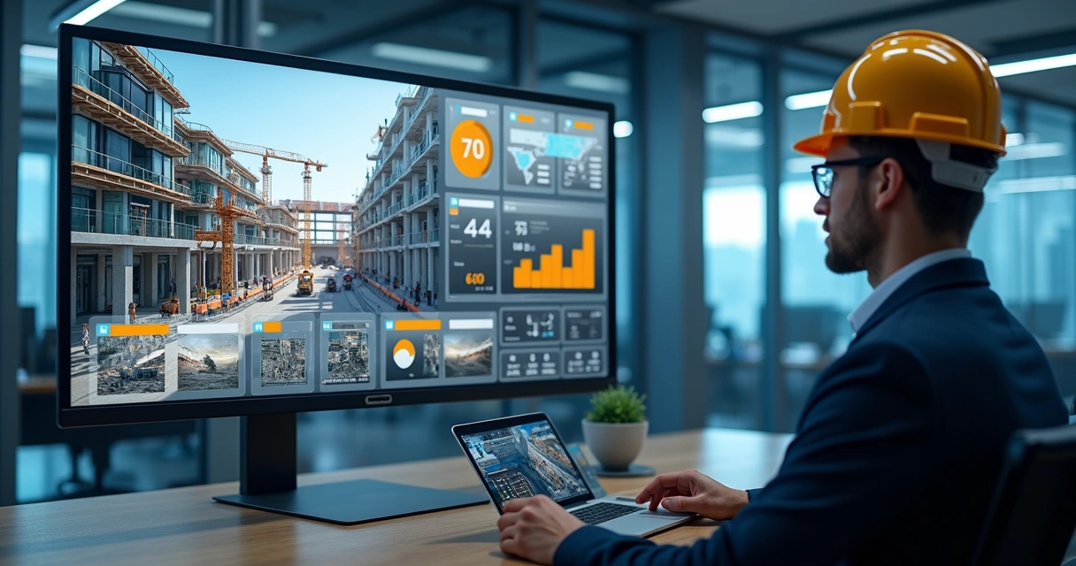 Painel digital com imagens de monitoramento de obra 