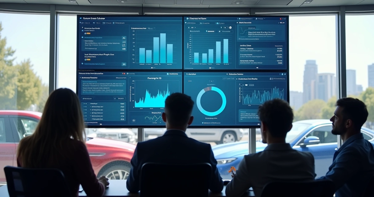 Painel de monitoramento de concessionária automotiva com gráficos em tempo real 
