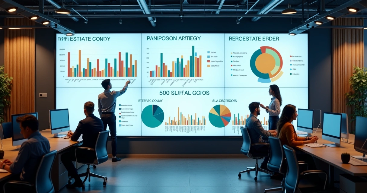 Painel digital com gráficos mostrando tempo de resposta de corretores de imóveis 