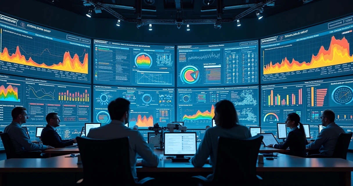 Painel digital de monitoramento com gráficos coloridos e sensores