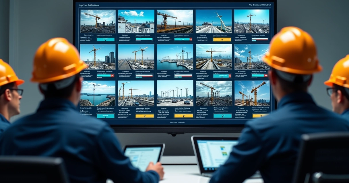 Dashboard exibindo monitoramento de múltiplas frentes de obras 