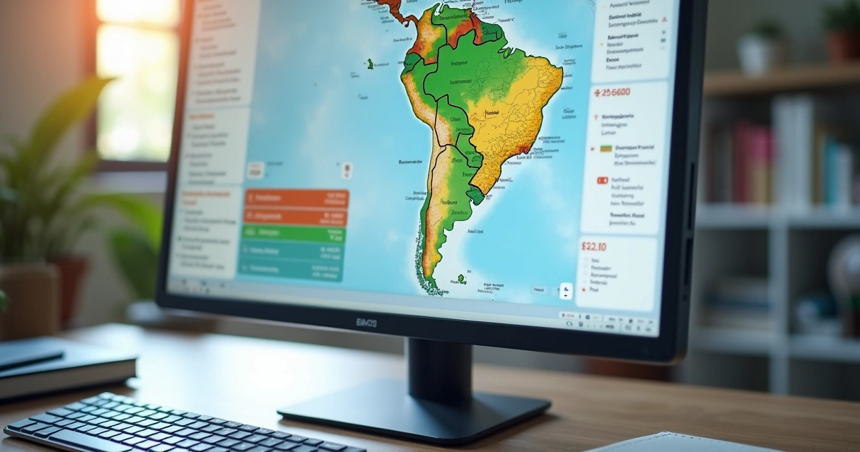 Tela com mapa e lista de imóveis em leilão 