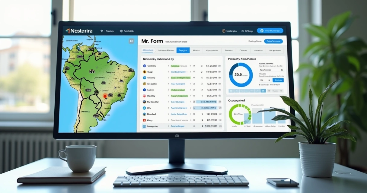 Painel com mapa e métricas de imóveis em leilão 