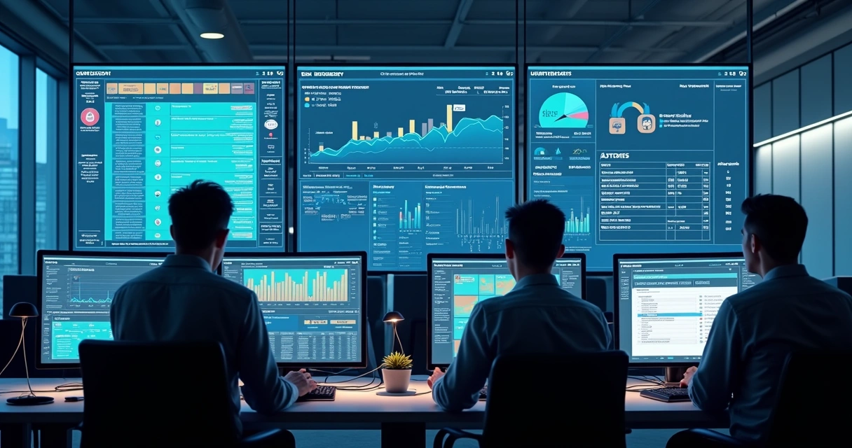 Painel com gráficos de monitoramento de incidentes em tela de computador