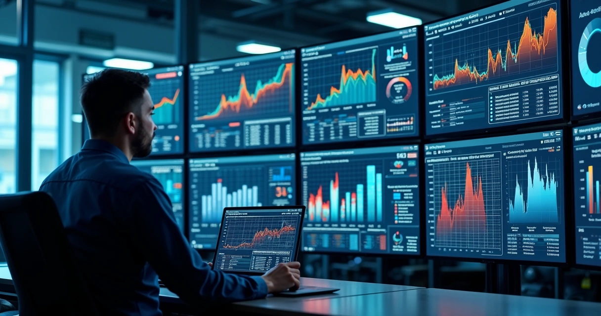 Panel de monitoreo industrial con gráficos en tiempo real
