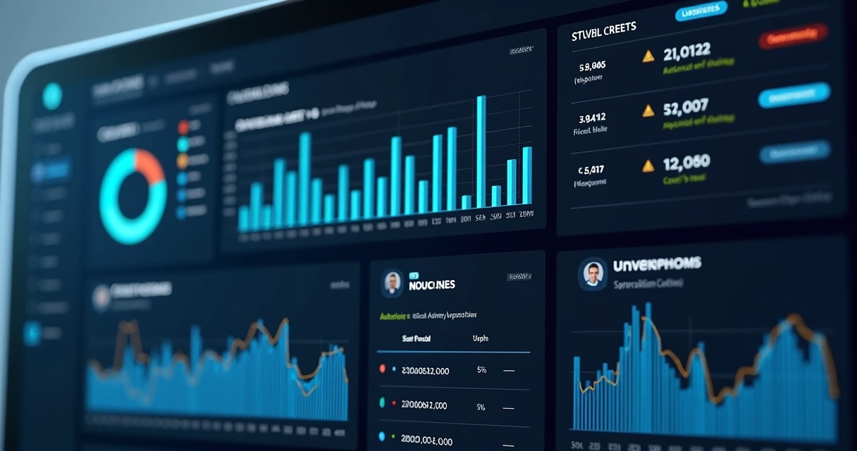 Tela de painel de controle fiscal com gráficos em tempo real