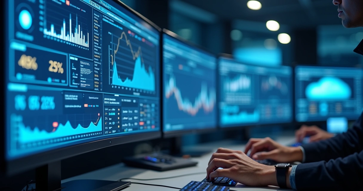 Tela de monitoramento de infraestrutura híbrida com nuvem e servidores locais.