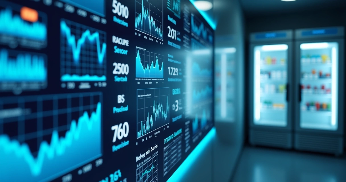 Painel de monitoramento digital com gráficos de temperatura em tela 