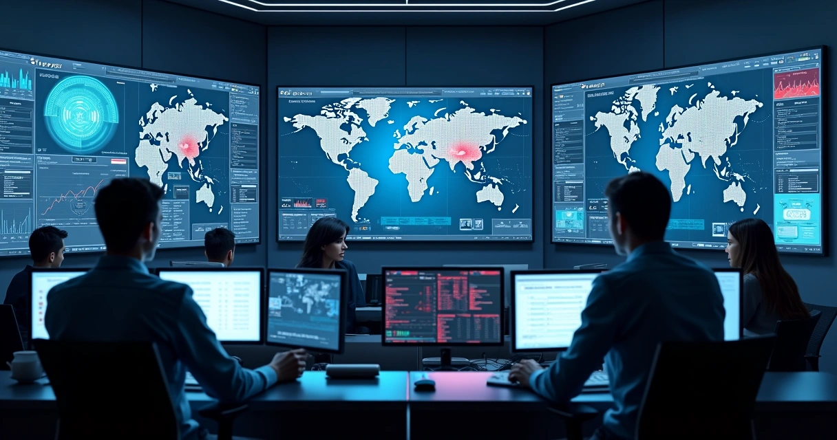 Painel de monitoramento de segurança digital com gráficos em tempo real