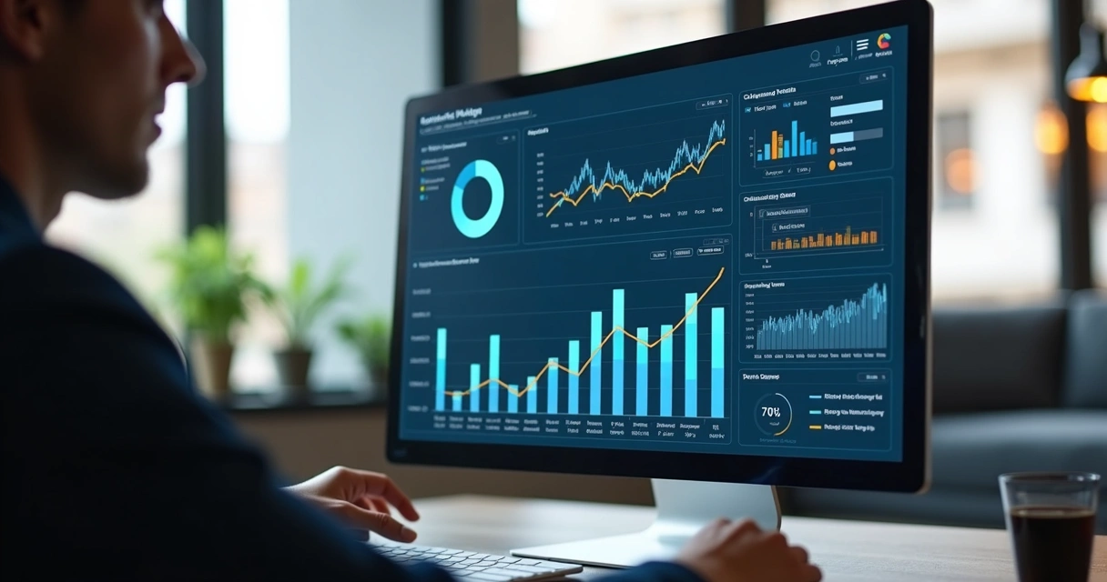 Dashboard digital mostrando KPIs de performance de blog automatizado 