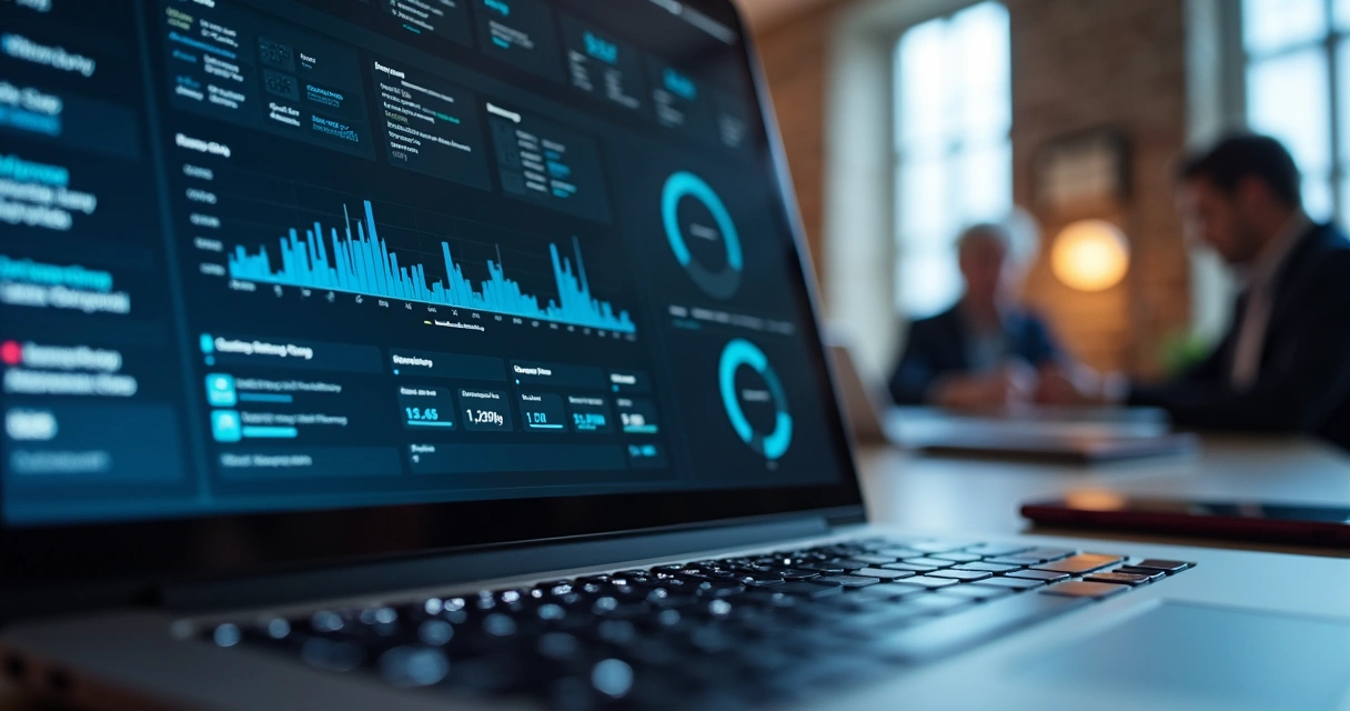 Painel de monitoramento em notebook com alertas de sistema 
