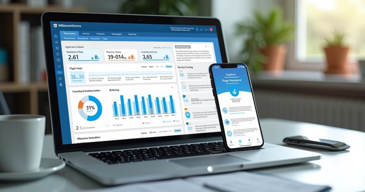 Painel de monitoramento de site em notebook 