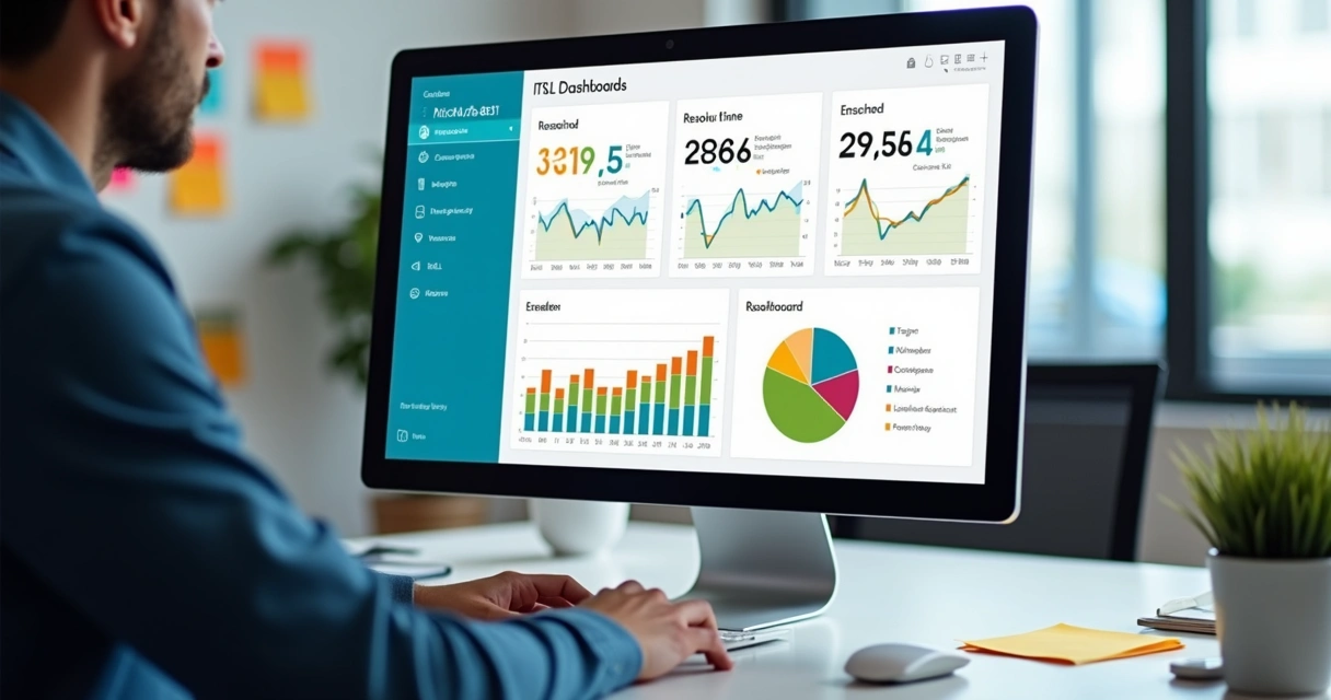 Painel de controle de SLAs de TI com gráficos e indicadores