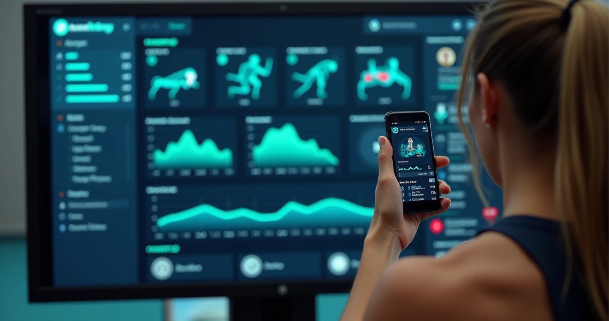 Painel de aplicativo mostrando evolução e gráficos de treino individualizado 