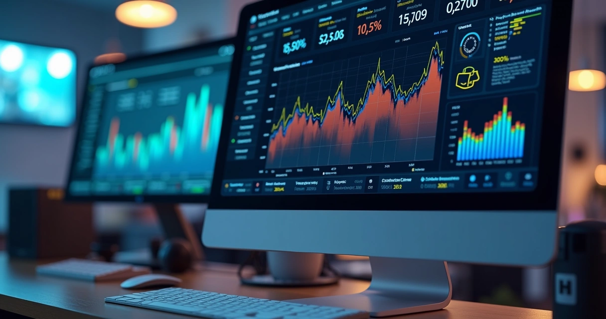 Painel de monitoramento de VPS com gráficos coloridos. 