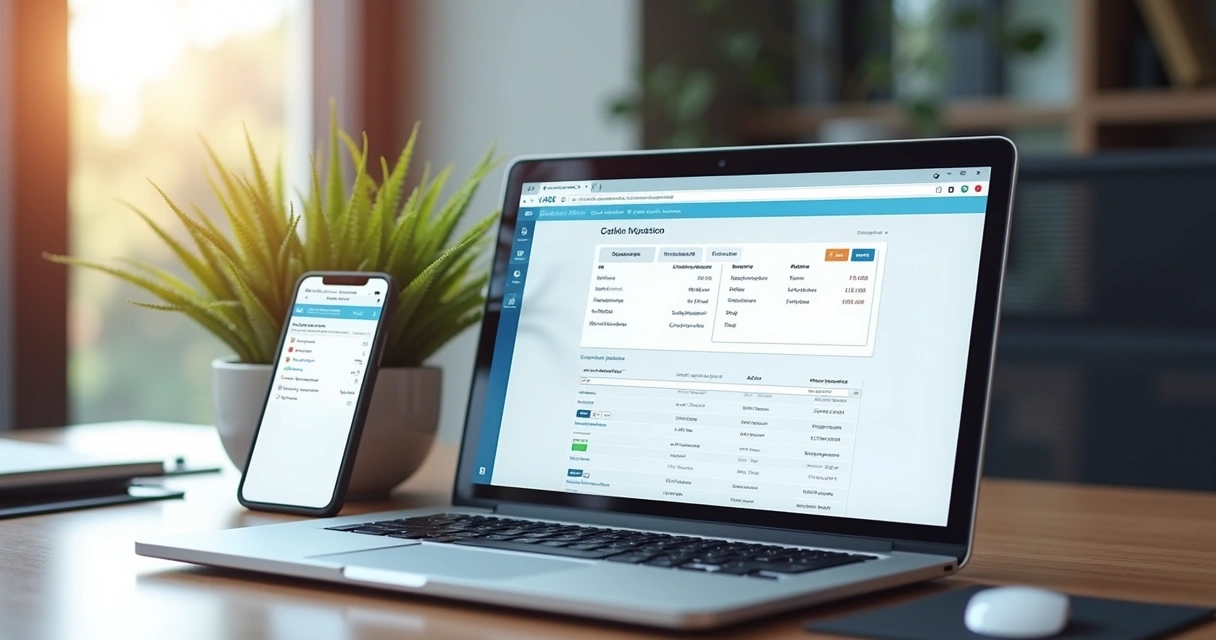 Painel de emissão de notas de serviço em notebook e celular