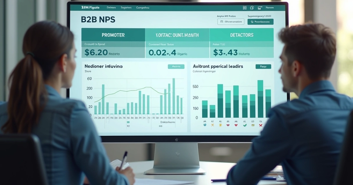 Painel com métricas de NPS e contas B2B em análise