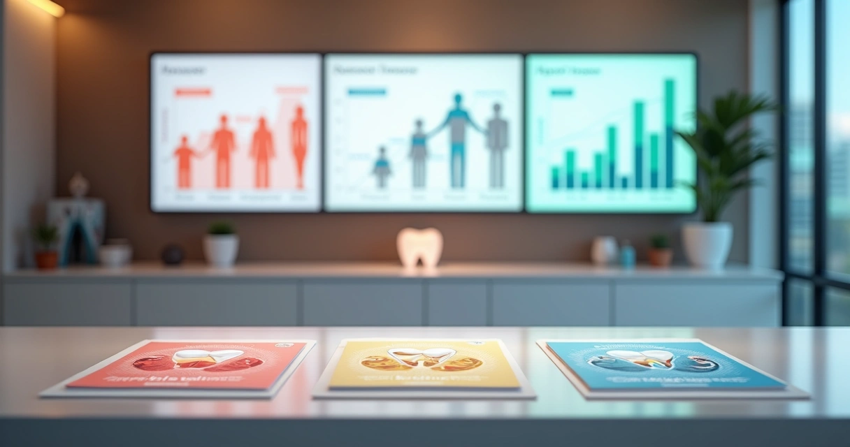 Painel digital exibindo ofertas odontológicas personalizadas lado a lado 