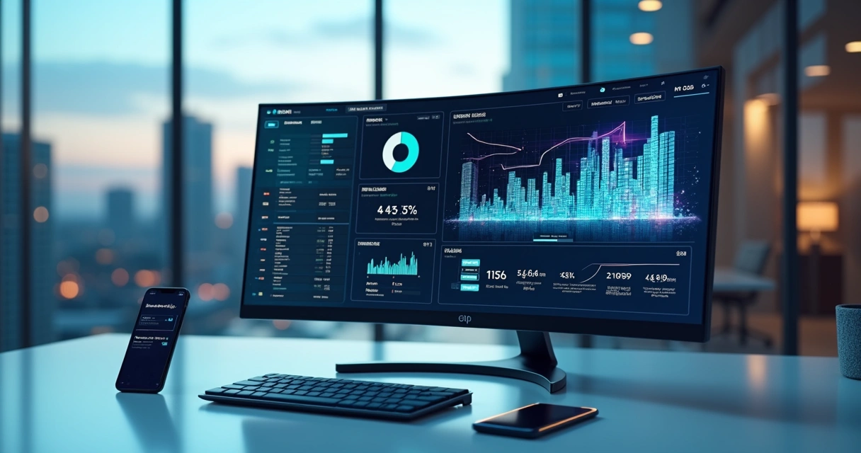 Tela de ERP integrada a múltiplos bancos em painel financeiro unificado 