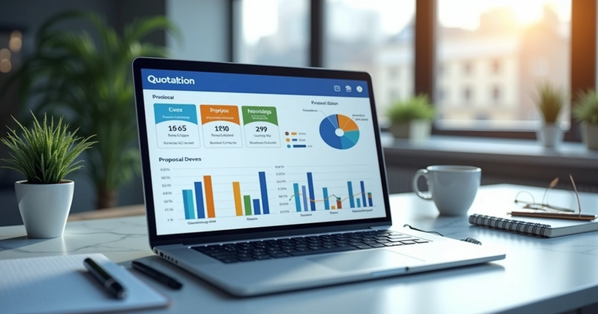 Painel de orçamento digital com gráficos e proposta aberta 