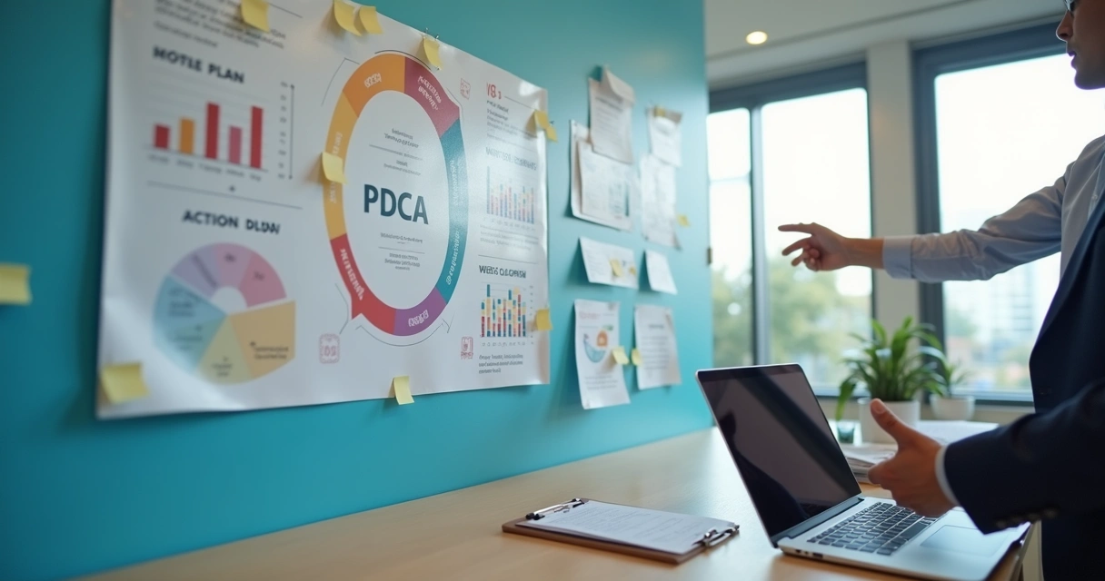 Painel com ciclo PDCA e indicadores de segurança 