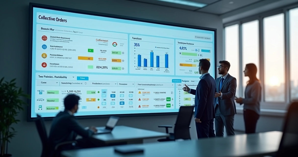 Painel digital consolidando pedidos coletivos de franquias e associações